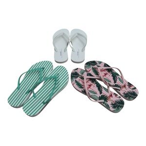 NWT OLD NAVY Flip Flops (set of 3) Flamingo, Green Stripe, White Women’s…